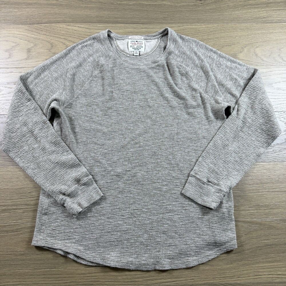 Lucky Brand Shirt Men XL Lived In Thermal Crew Long Sleeve Waffle Raglan Gray